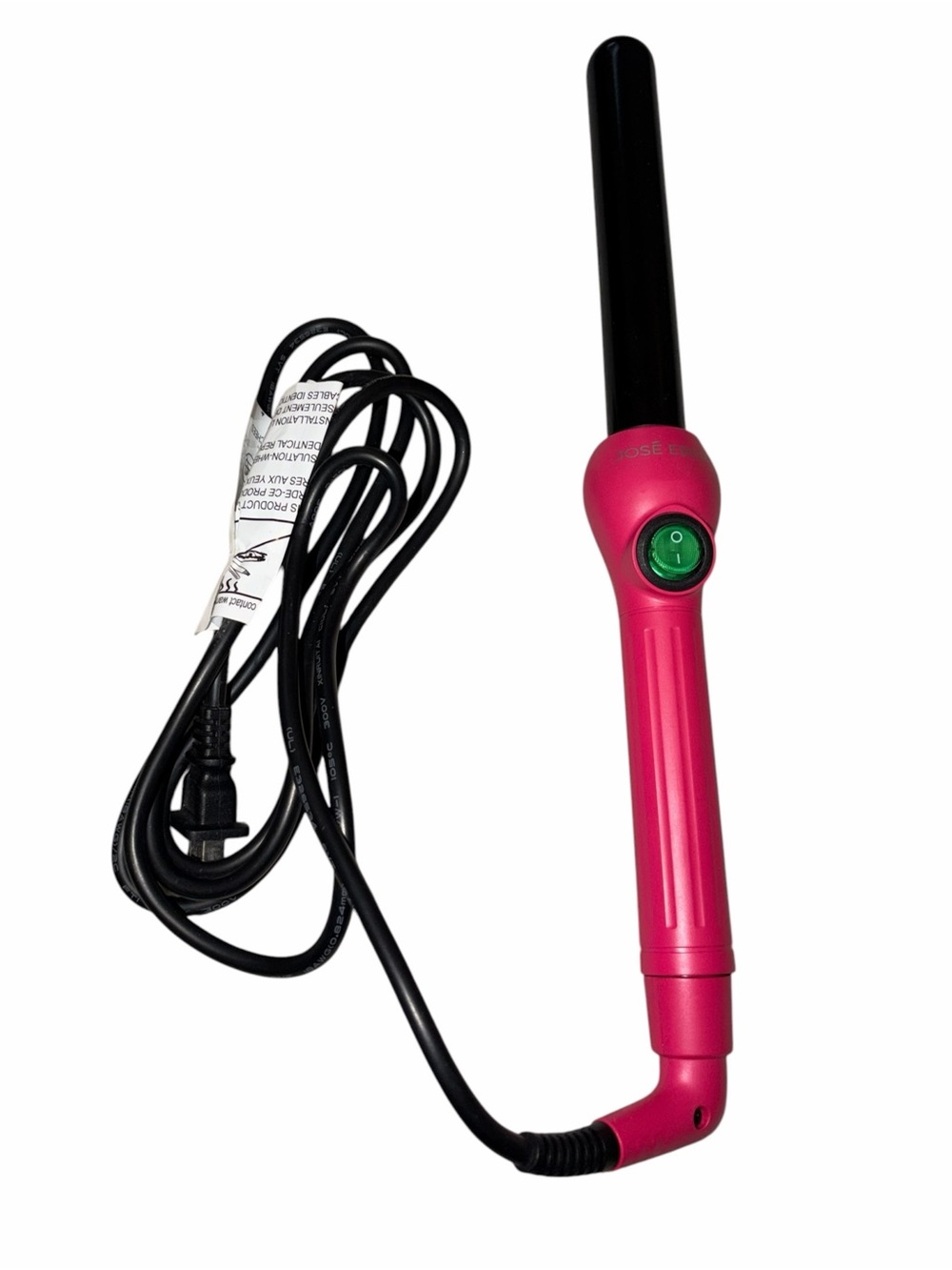 José Eber Pink Clipless Curling Wand Black Barrel Hair Styling Tool Heat Safe